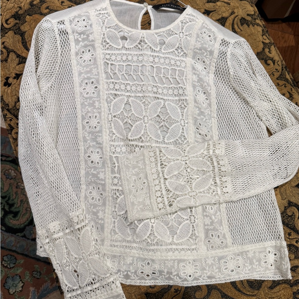 Zara White Lace Blouse